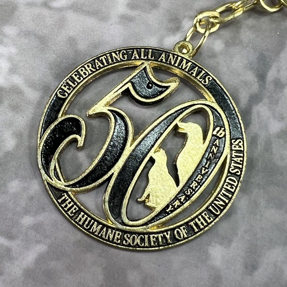 Vintage Humane Society of the United States 50th Anniversary Keychain Gold Tone